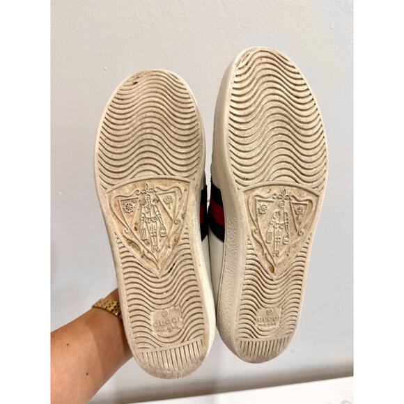 Gucci Leather Web Ace Lace Up Embroidered Loved Sneakers White Womens Size 37 - Picture 7 of 7